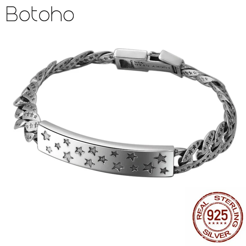 Браслет из серебра 100% пробы со звездами на удачу для мужчин и женщин ширина 9 мм