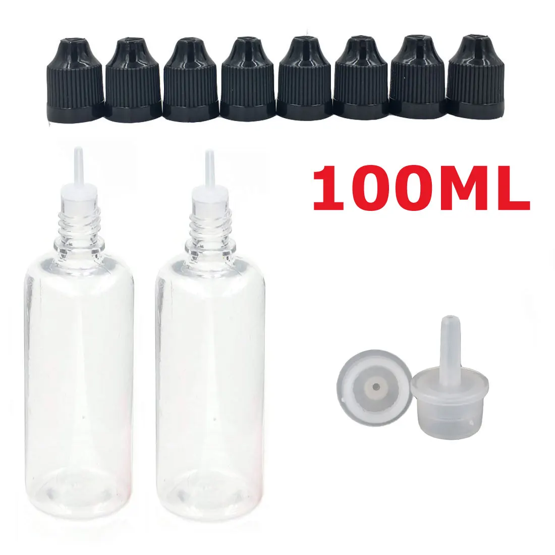 100ML x 10PCS 10 шт. х 3 мл-100 мл ПЭТ Прозрачный флакон-капельница пустые пластиковые бутылки для сока и жидкого глаза многоразовые контейнеры с черными колпачками капельницы - Цвет: 100ML x 10PCS