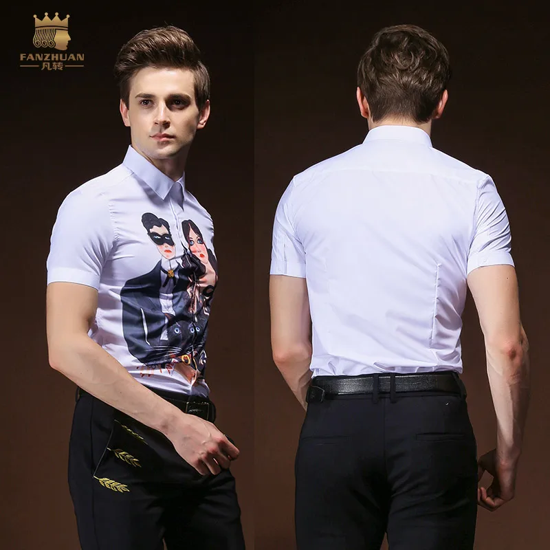 

Бесплатная доставка, Новинка лета 2018, мужская рубашка FANZHUAN для колледжа с принтом мультипликационных персонажей и короткими рукавами, 822008