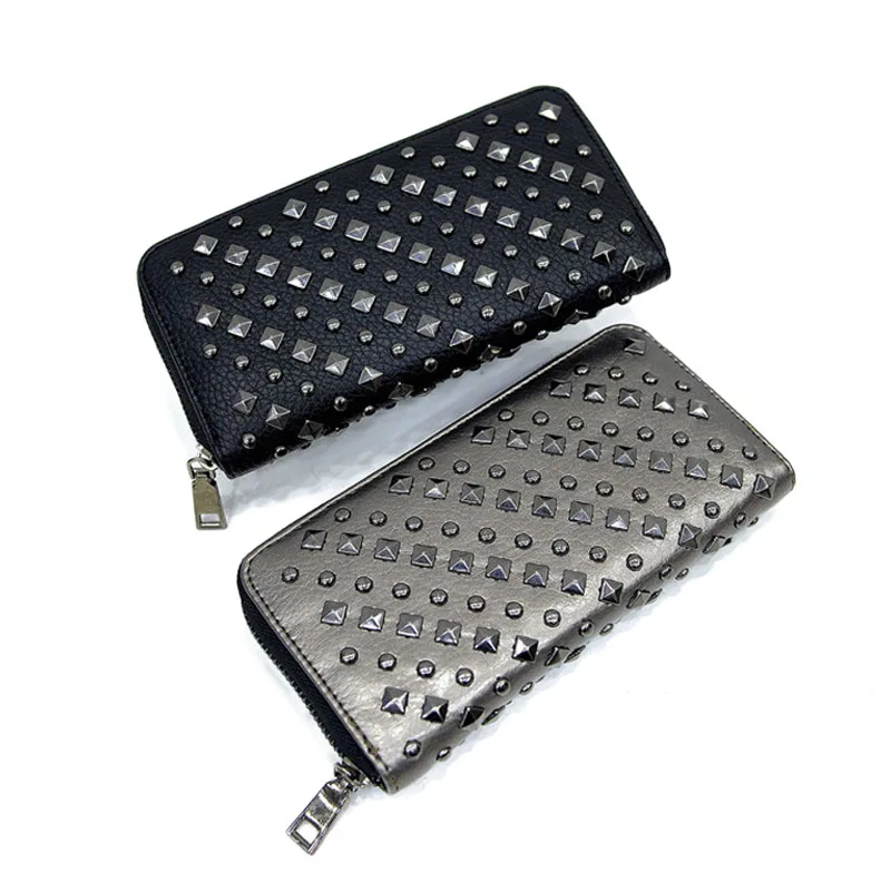 

8PCS / LOT Fashion Rivets Women Wallets PU Leather Long Female Purse Lady Party Clutches Purse Card Holder portfel damski