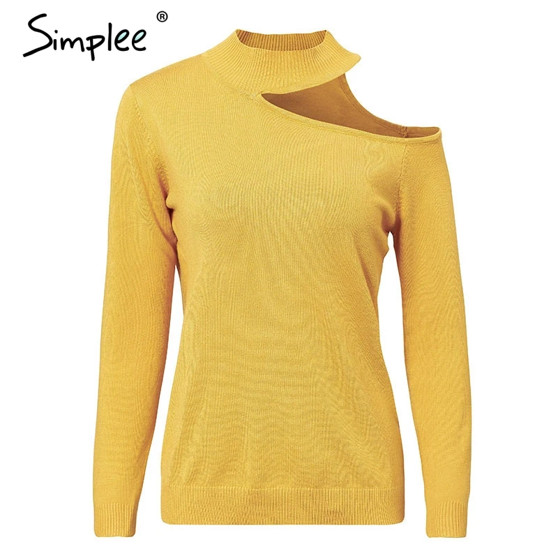 Женский вязаный белый свитер Simplee элегантный пуловер на одно плечо с длинными