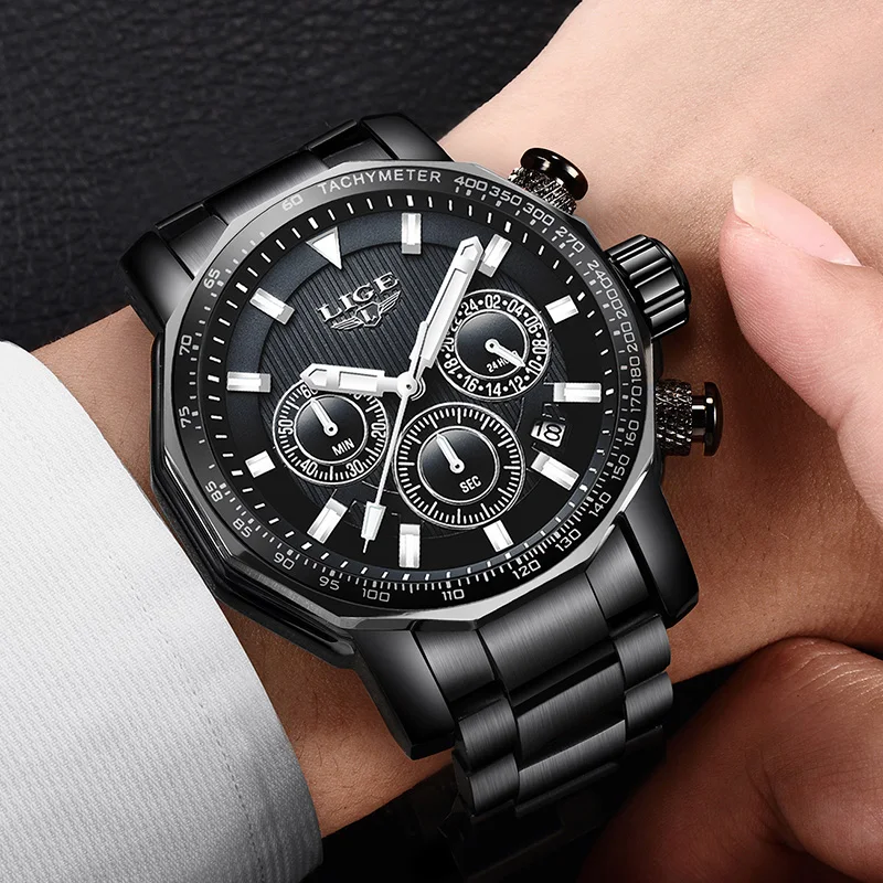 LIGE мужские часы модные Хронограф Роскошные водонепроницаемые Бизнес спортивные