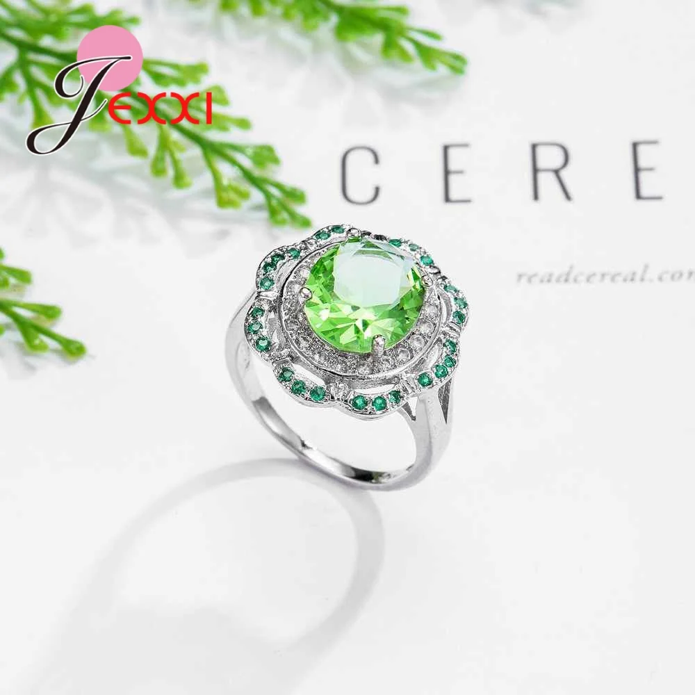 High-End 925 Sterling Silver Crystal Jewelry Women Colorful Fashion Hollow Flower Rings New Bijoux for Femme | Украшения и