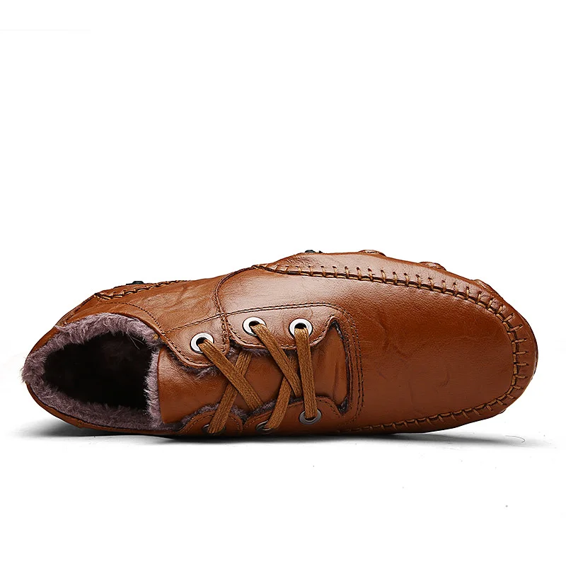 Модная кожаная зимняя обувь для мужчин теплая мужская повседневная черная