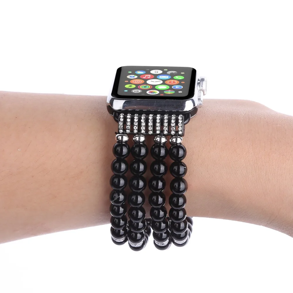Элегантный 4 бисером Агат жемчуг часы браслет для Apple Watch группа iwatch серии 3 2 1 Для женщин на 42 мм 38 мм с Bling Инструменты для наращивания волос