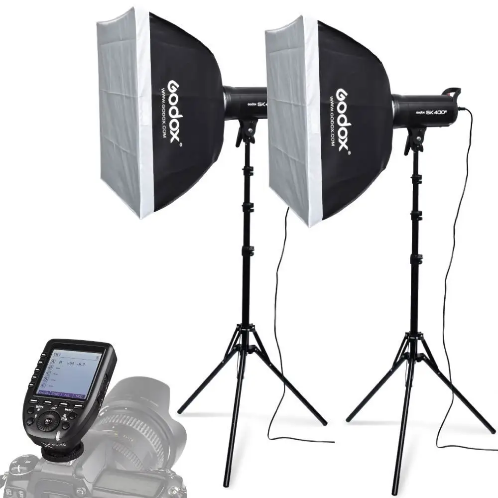 2х Godox SK400II 400 Вт студийная вспышка стробоскоп + софтбоксы светильник-подставка