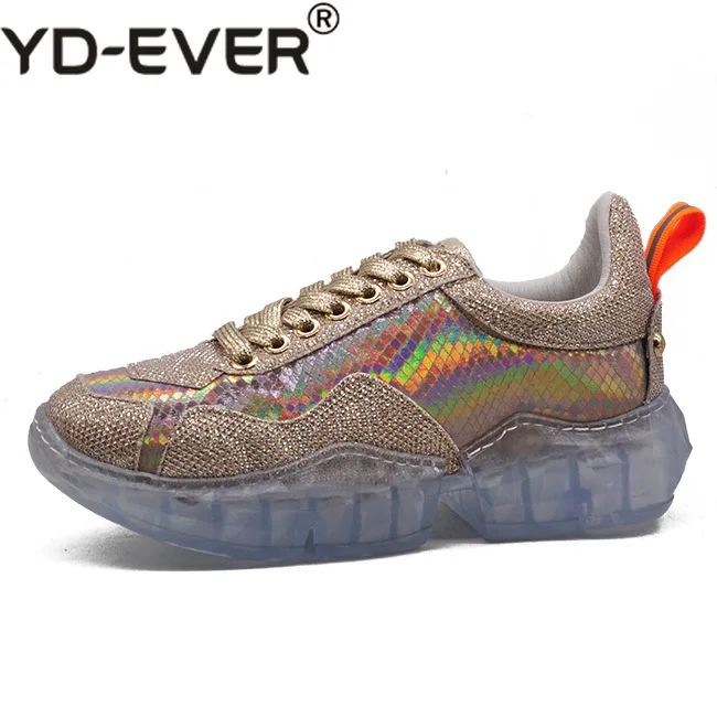 Женские кроссовки с блестками на прозрачной подошве Повседневная обувь женские