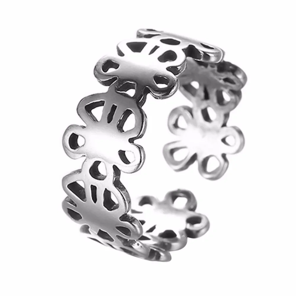 Kinitial полый лист счастливые кольца цветы кольцо Vitage ювелирные изделия для женщин