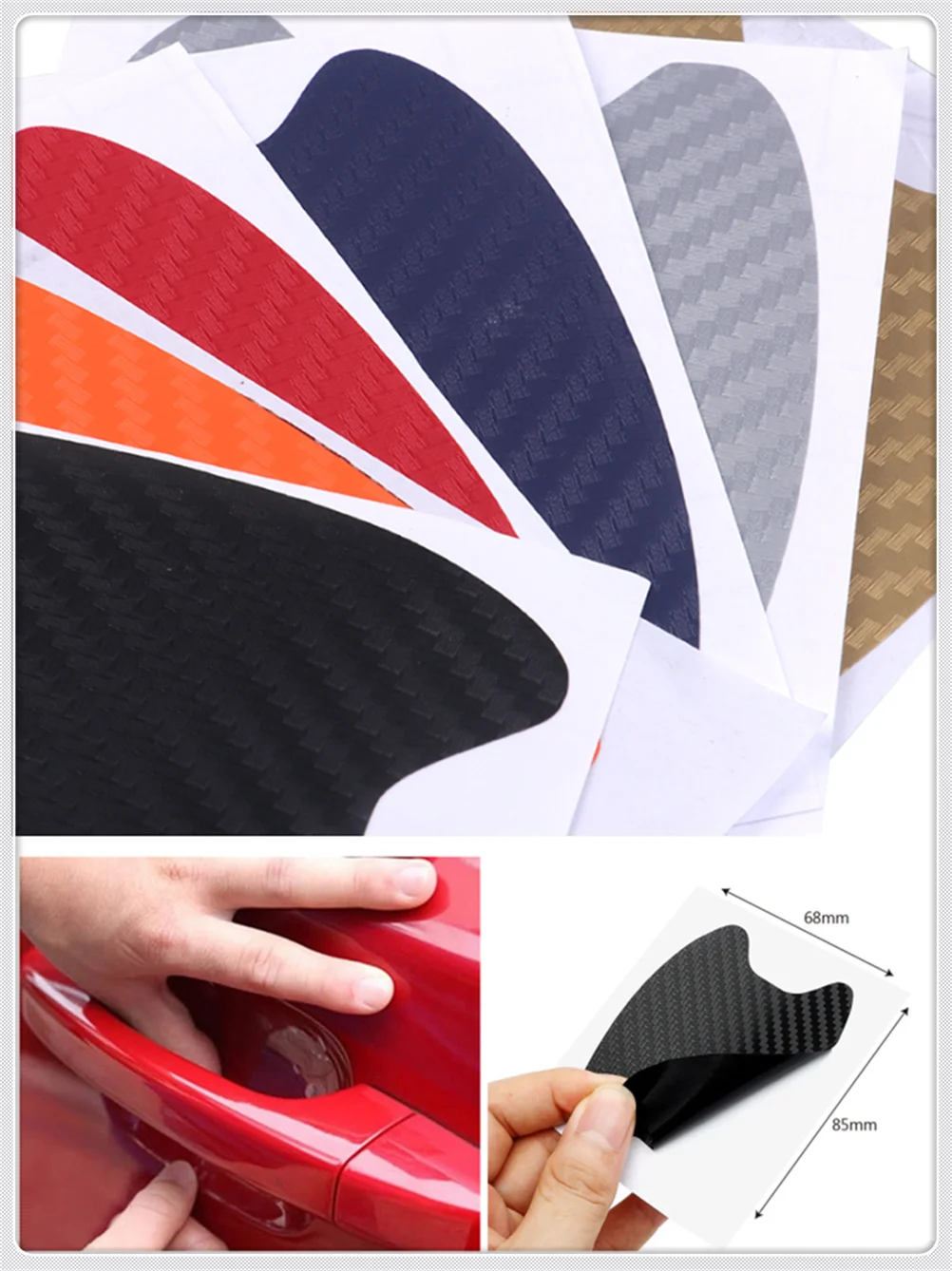4 шт. автомобильные аксессуары 3D наклейки на дверную ручку из углеродного волокна