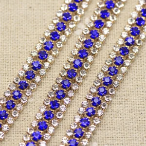 sapphire Красочные 3 ряда Красные кристаллы стразы чашка цепочка золото серебро база стразы отделка для DIY свадебное платье одежды сумки украшения - Цвет: sapphire