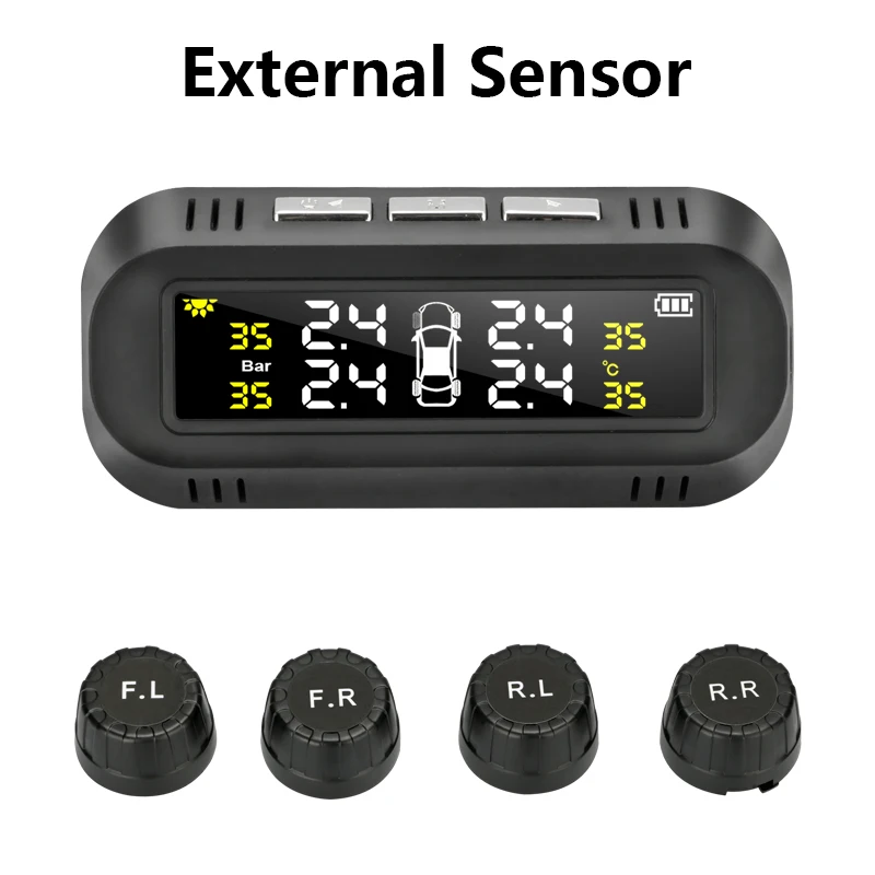 External sensors Jmcq солнечная система контроля давления в шинах автомобиля шины Давление сигнализации Монитор Системы Дисплей крепятся к стеклу давления воздуха в шинах Температура Предупреждение+ 4 датчики для мВ - Тип: External sensors