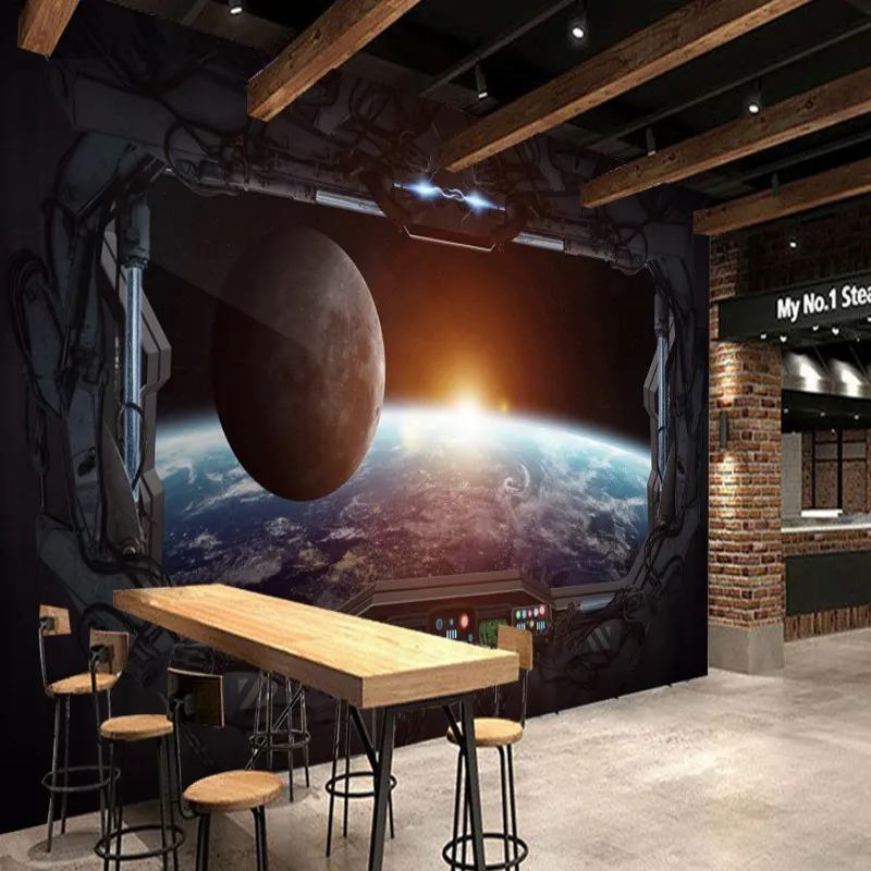 Фотообои на заказ 3D стерео игровая комната фотообои космический корабль луна