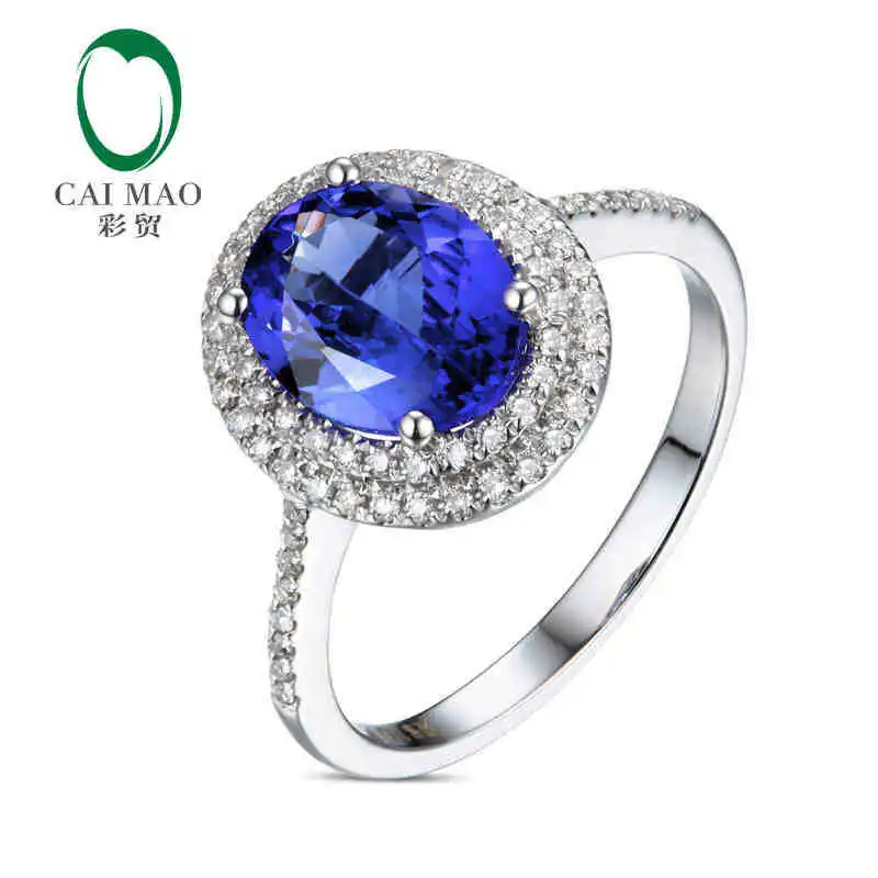 

CaiMao 18KT/750 White Gold 2.46 ct Natural IF Blue Tanzanite AAA 0.31 ct Full Cut Diamond Engagement Gemstone Ring Jewelry