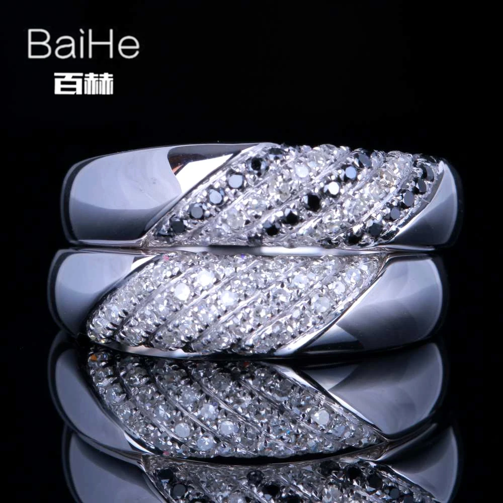 

BAIHE Real Solid 14K White Gold H/SI Natural Diamonds Black Diamonds Wedding Fine Jewelry Making Diamond Ring Women Men Ring