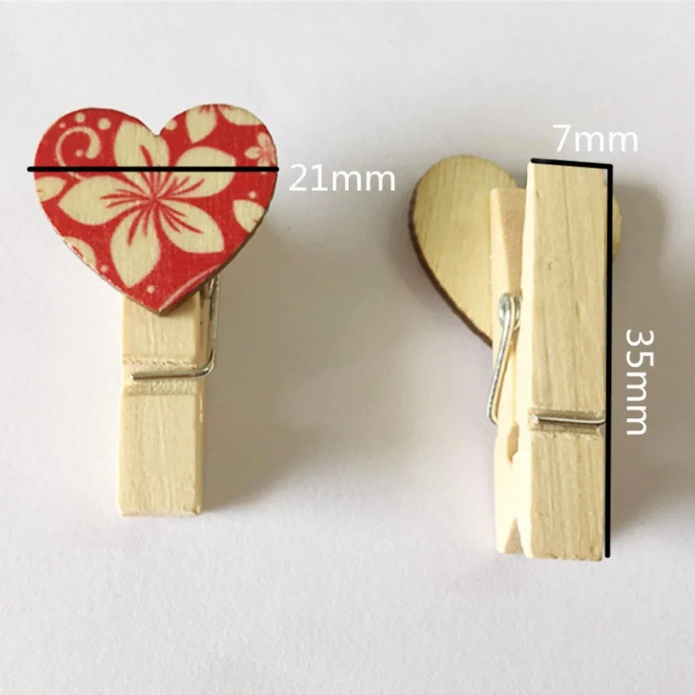 

40 pcs Wooden Clips Mini Love Heart Shape Photo Paper Decorations Pegs Pin Craft Clips Wedding Gift DIY Decor