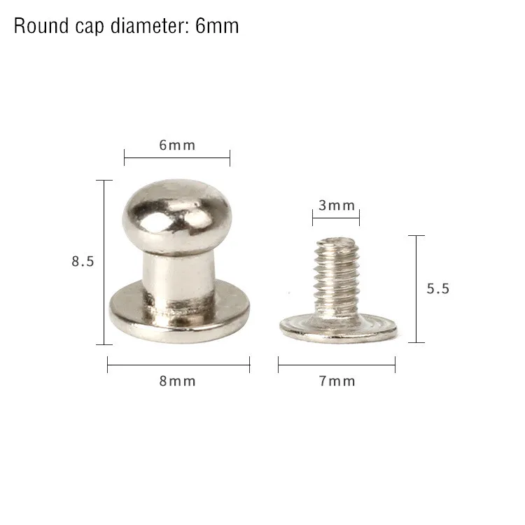 Silver Monk Head 6mm 30 комплектов ручка из металлического сплава, винтовые заклепки, шпильки, поделки своими руками, кожаный ремешок для часов, круглая голова монаха, заклепки, шипы, декоративные пряжки для ногтей - Цвет: Silver Monk Head 6mm