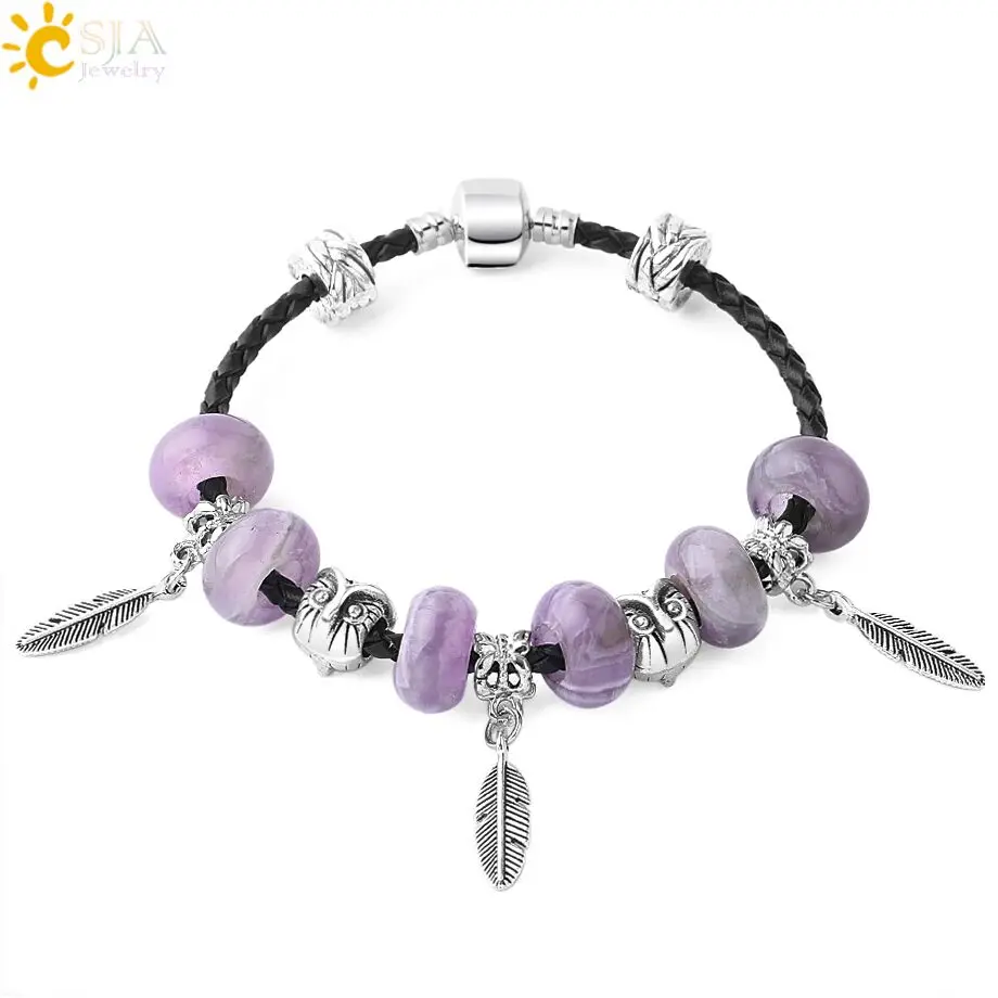 Женский браслет с бусинами CSJA из натурального камня большим отверстием