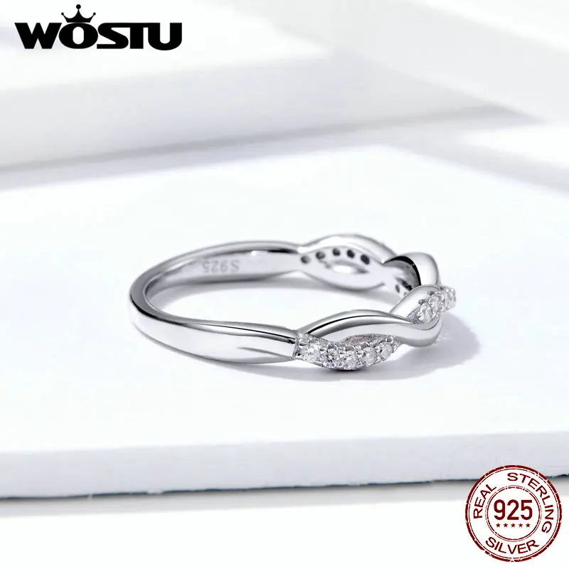 WOSTU, витая линия, волнистое кольцо, 925 пробы, серебро, геометрические кольца, прозрачный CZ палец для женщин, классический дизайн, ювелирное изделие, FIR511