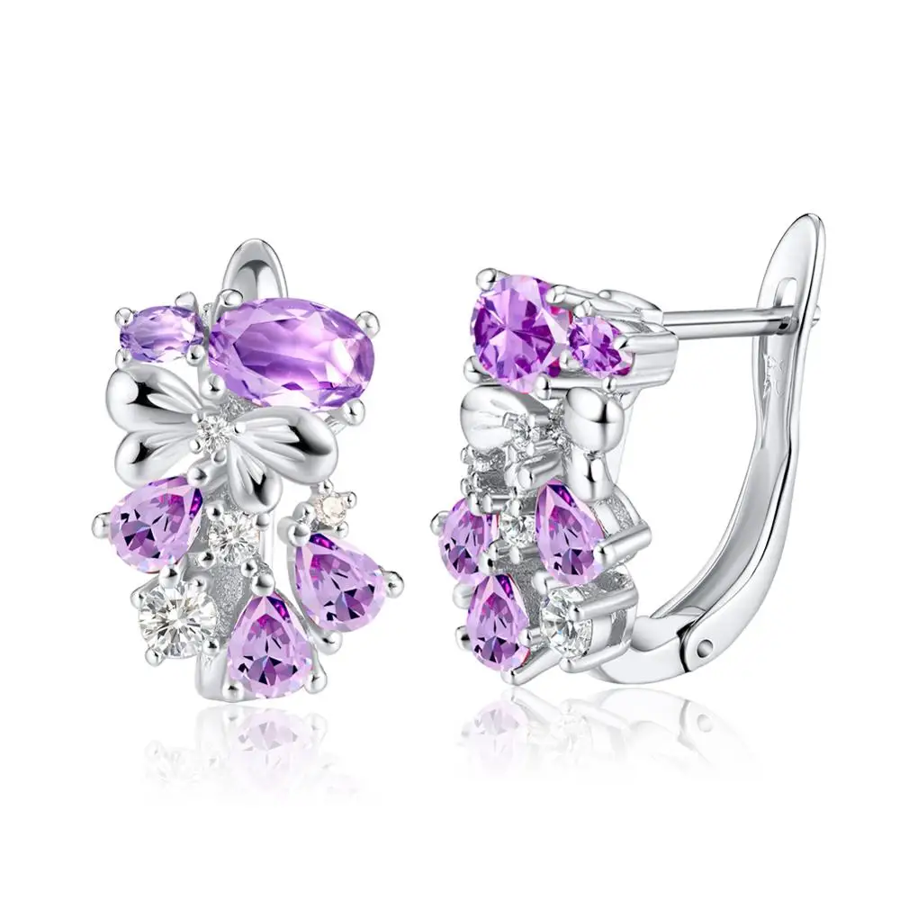 Silver Purple Zircon ORSA JEWELS, высокое качество, золотые женские Сияющие серьги-гвоздики, AAA, Синий и Красный кубический циркон, Роскошные вечерние серьги, ювелирное изделие, подарок OME60 - Окраска металла: Silver Purple Zircon