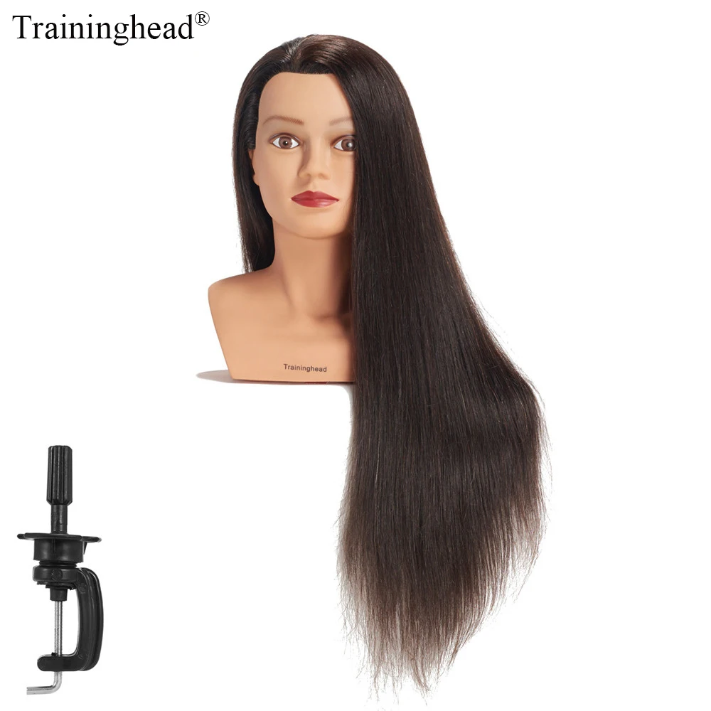 Traininghead 28&quot-30&quotMannequin Head 100% Human Hair Hairdresser Training Manikin Cosmetology Doll Head(Clamp Stand Included) |