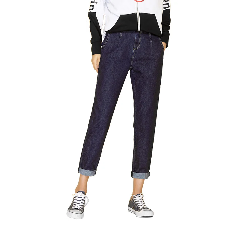 LEIJIJEANS, Новинка осени, повседневный стиль размера плюс L-6XL, темно-синий деним, классика, средняя талия, полная длина, свободные женские джинсы-шаровары 7288 - Цвет: Dark Blue 7288