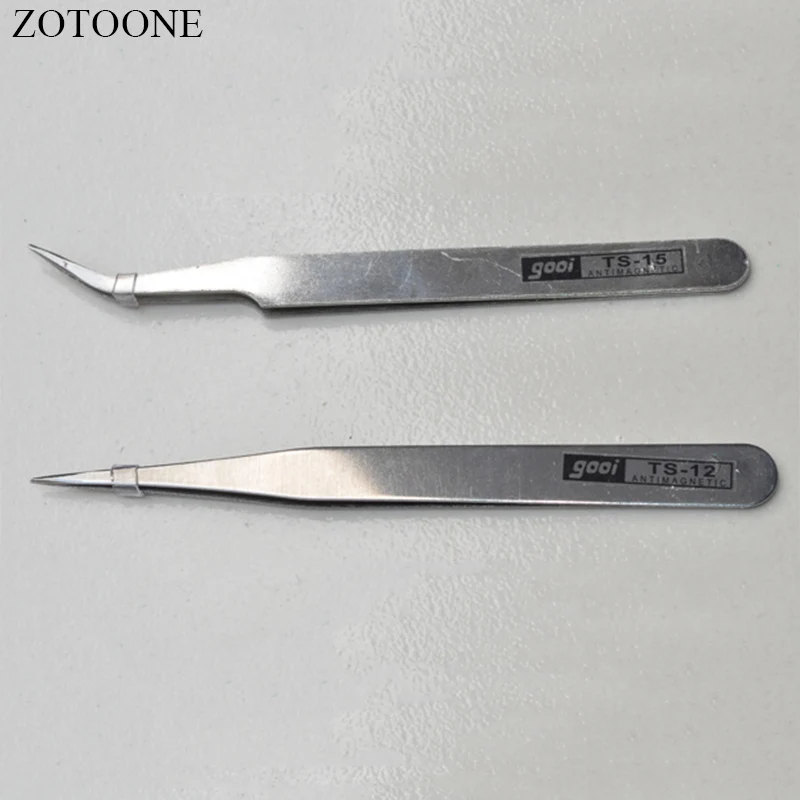 ZOTOONE швейные принадлежности отличное качество пинцет изгиб+ прямой нержавеющая сталь антистатические крест Швейные аксессуары инструменты D - Цвет: Silver set