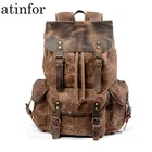 Водонепроницаемый рюкзак из вощеной ткани и натуральной кожи для мужчин, винтажный дорожный ранец на шнурке, сумка для ноутбука с большой вместимостью