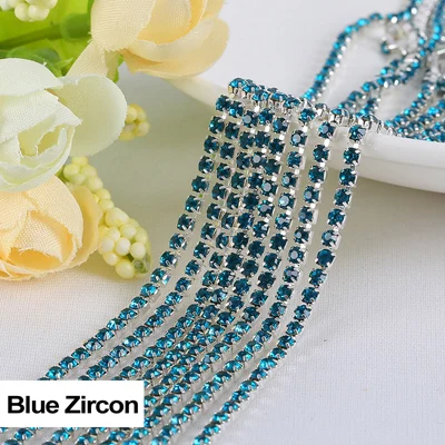 SS6 Blue Zircon Стразы на цепочке 17 цветов 3 ярдов/партия SS6(2,0-2,1 мм) серебряный коготь для одежды - Цвет: SS6 Blue Zircon