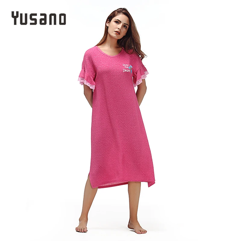 Yusano Sleepwear Dress Women Nightgowns Long Short Sleeve Lace Nightshirts Plus Size Loose Nightwear Casual Homewear Clothes|sleeping dress