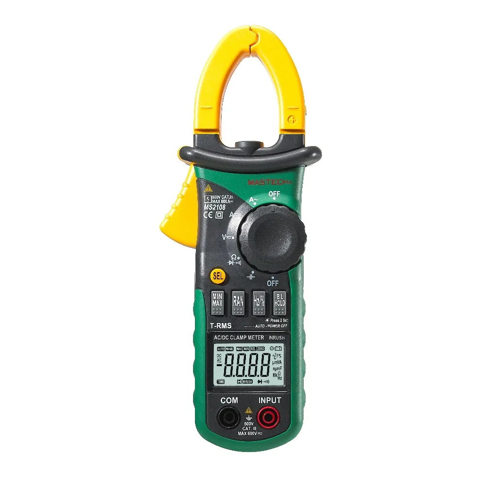 Mastech MS2108 цифровой AC/DC клещи мультиметр ЖК Дисплей True RMS Авто/ручной диапазон тока