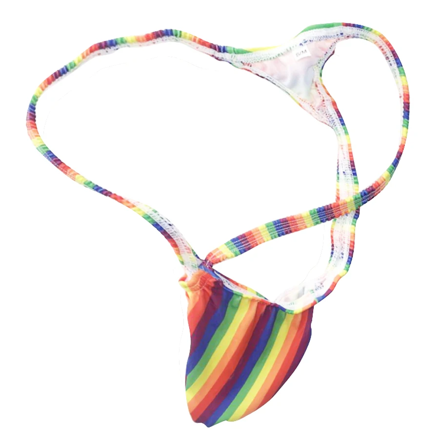 Mens sexy Thong Bulge Pouch g string Rainbow Stripes prints stretchy swim fabric gay Men's underwear Penis pouch jockstrap