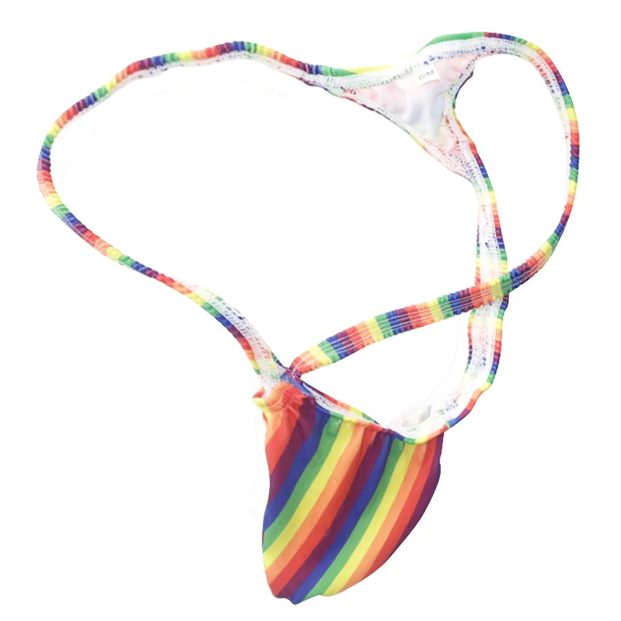 Сексуальный Мужской флисовый Чехол g string радужные полосы принты эластичная ткань