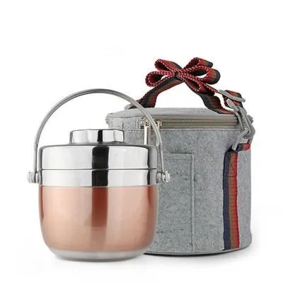 Rose Gold with Bag 1,2/1.5L Нержавеющая сталь двойной Слои Коробки для обедов школы и офиса Термальность Крышка для еды контейнер для обеда ребенку Ланч-бокс - Цвет: Rose Gold with Bag