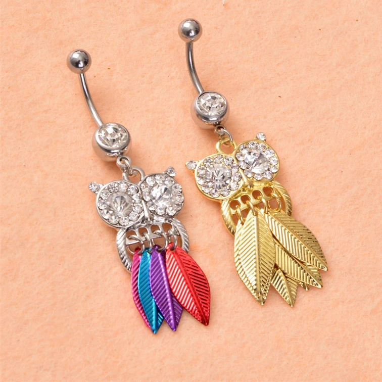 1 шт. Новое Поступление Сова пирсинга пупка Кольца Листья тела ювелирные изделия