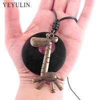 high grade wood bead bronze color alloy giraffe tree charms statement pendant necklace for women jewelry