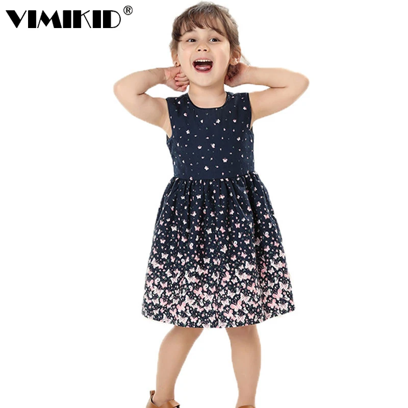 VIMIKID 2018 платье для девочек Корейская версия новый Летний принт бабочки футболка