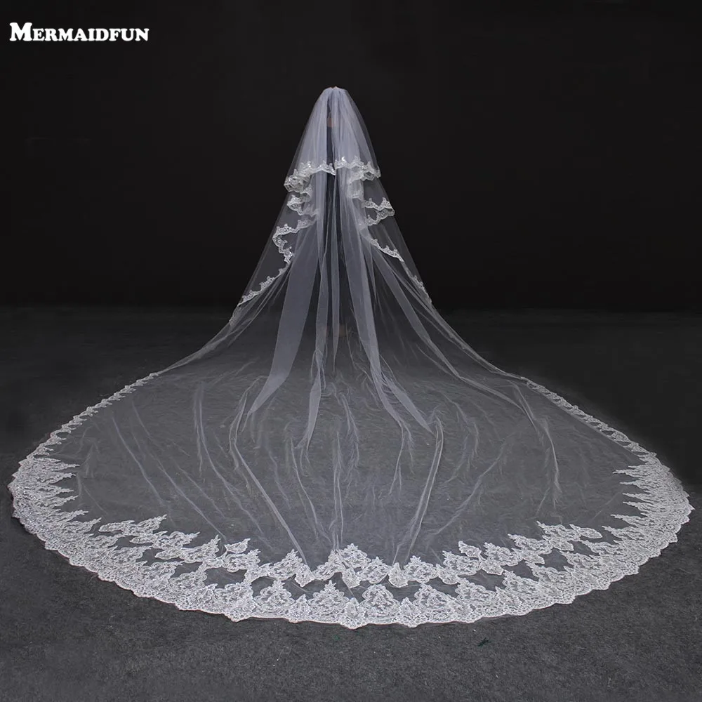 Роскошная Длинная свадебная фата 5 метров с блестками и кружевом|wedding veil with comb|wedding