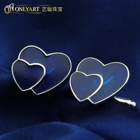 silver plated love cufflinks blue heart shirt cuff link for women gift accessory free shipping cuff links onlyart jewellery