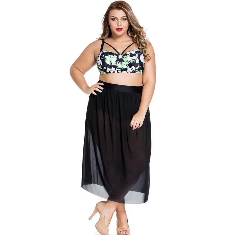 4XL Плюс Размер 3 шт. женщин купальники 2016 лето бикини + короткие dress купальник push up