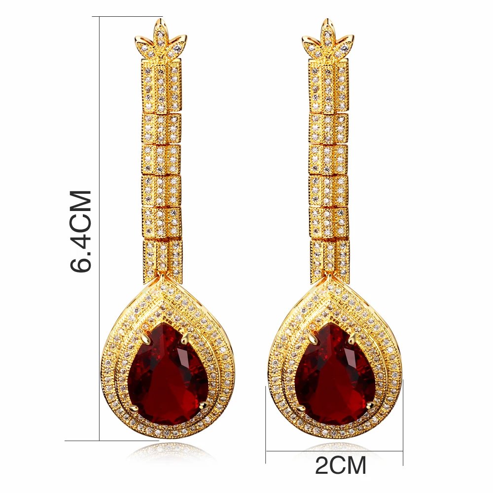 Женские серьги с фианитом роскошные длинные подвески большим камнем в форме