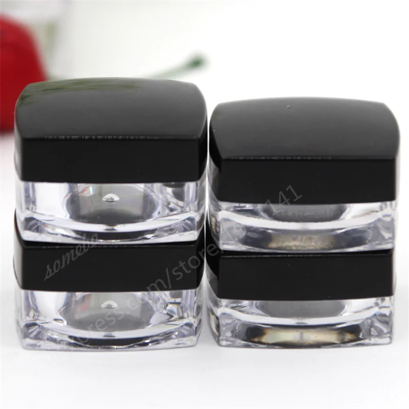 

1000pcs/lot 3g small square box cream bottle, cream box packing, small bottle of cosmetics packaging with black lid wholesale
