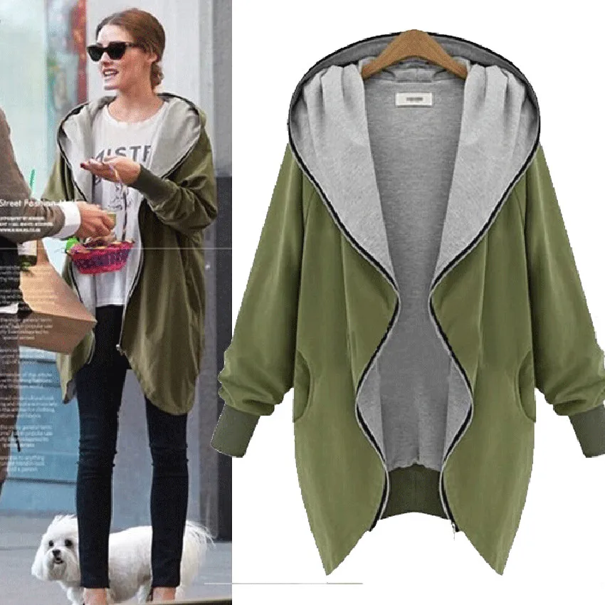 2018 New Spring Autumn Fashion Plus Size L-5XL Long Sweatshirts Women Casual Zipper Loose Coats Outwears Slim Hooded Coat Mw336