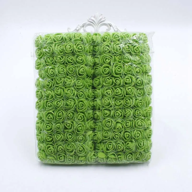 green 144 шт 2 см голова многоцветная ПЭ розовая пена мини букет цветов Скрапбукинг Искусственные цветы розы из пены для украшения дома - Цвет: green
