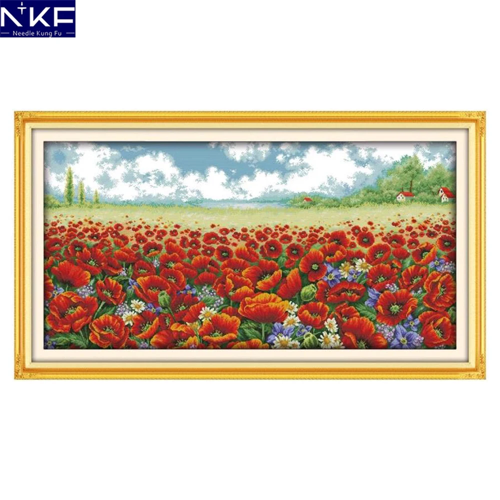 

NKF Poppy Flowers Счетный крест 11CT 14CT наборы крестиков ручной работы наборы крестиков вышивка рукоделие домашний декор