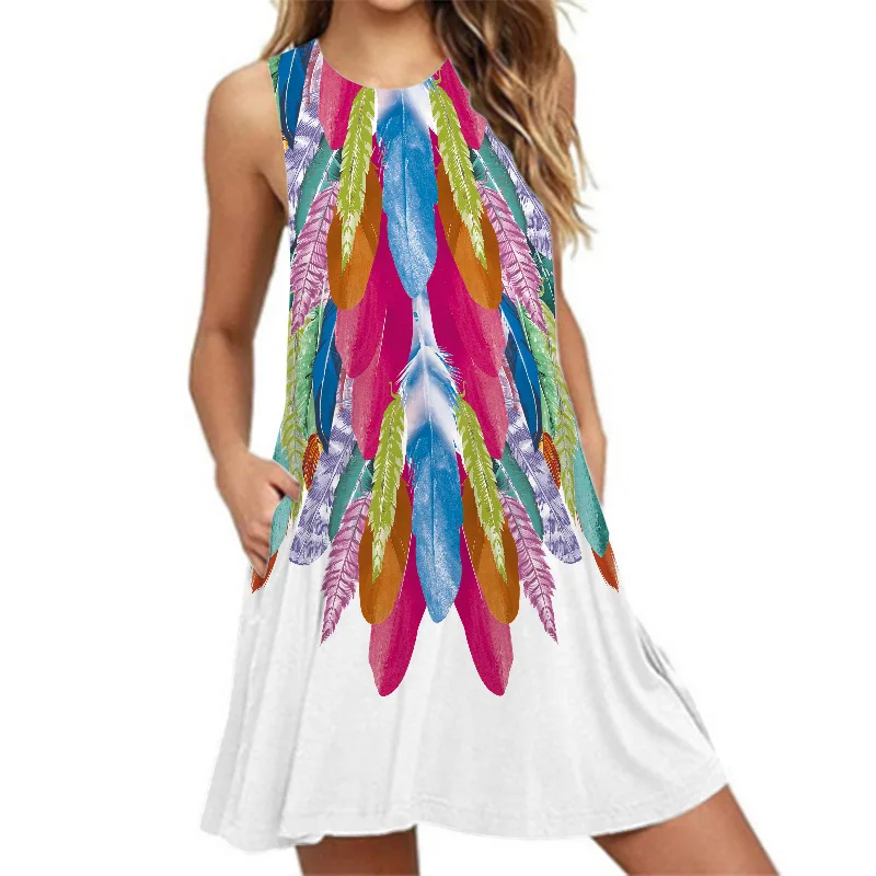 Женское свободное платье на бретелях разноцветное повседневное Короткое