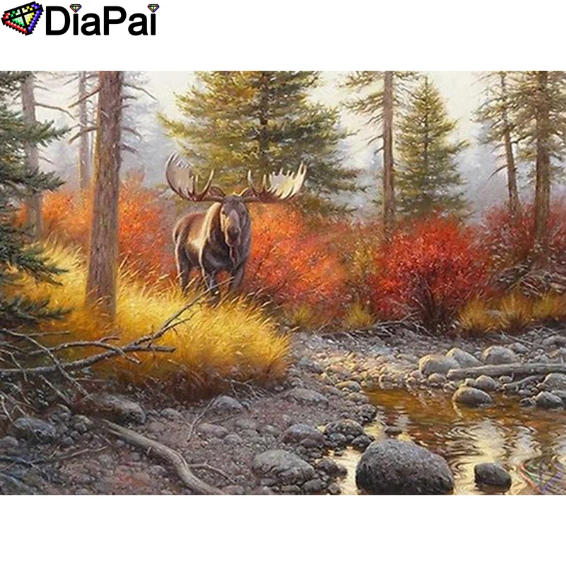 

DIAPAI 5D DIY Diamond Painting 100% Full Square/Round Drill "Deer scenery" Diamond Embroidery Cross Stitch 3D Decor A21458