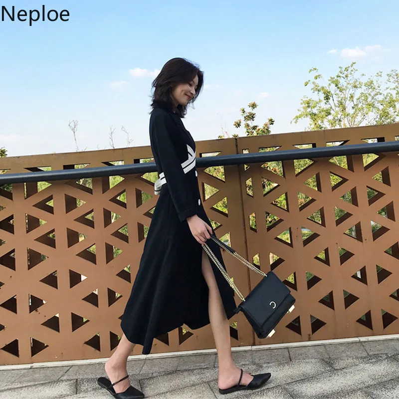 Nepole цвет лоскутное с длинным рукавом Хепберн Стиль черное платье 2019 весна лето