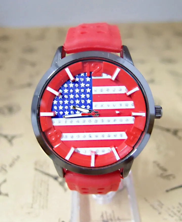 Высококачественные силиконовые часы с флагом США женские модные кварцевые