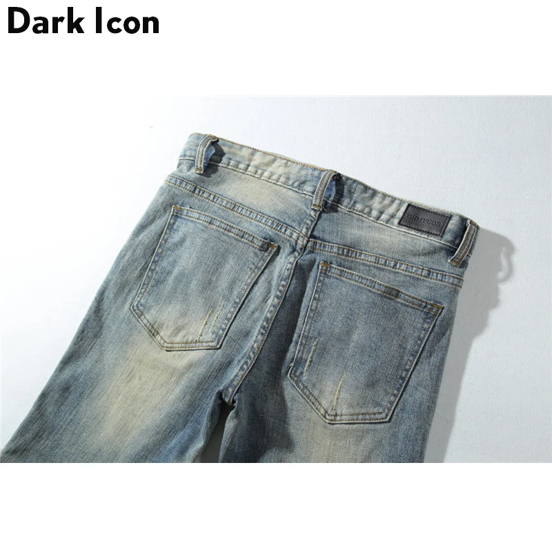 Dark Icon Pleated Knee Regular Hip Hop Jeans Men 2019 High Street Motorcycle Ankle Length Men's Jeans Denim Pants Full Length