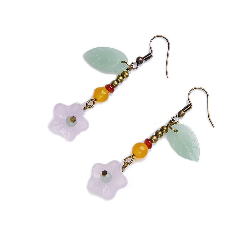 

BOEYCJR Ethnic Vintage Stone Bead Dangle Earrings Fashion Jewelry Elegant Glass Flower Drop Earrings For Women Gift